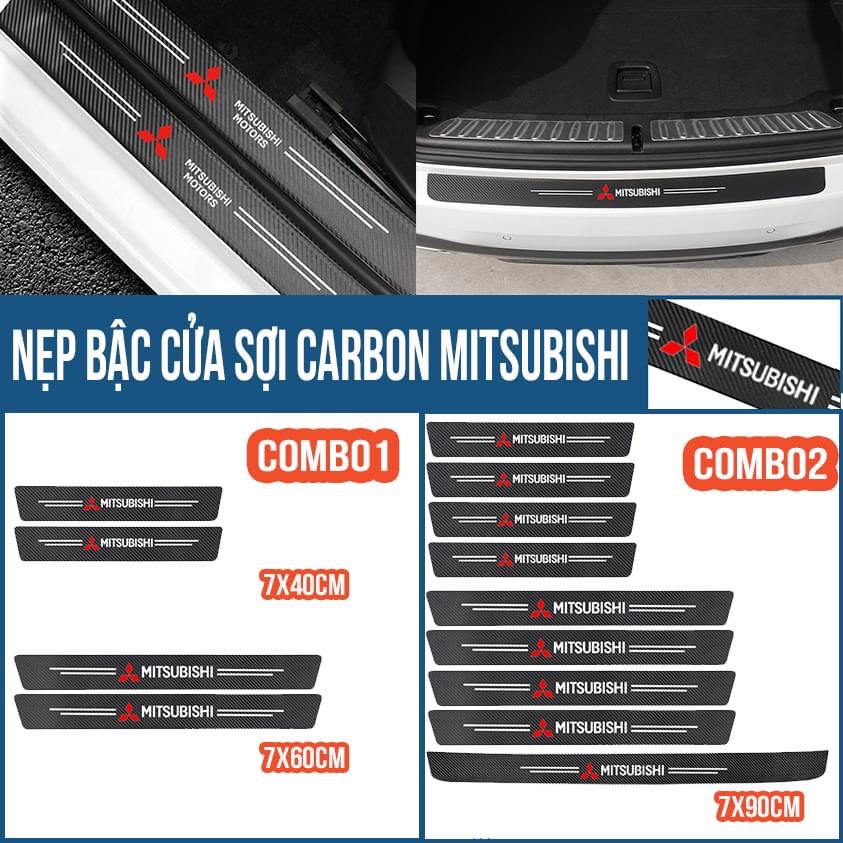 Nẹp carbon dán chống trầy xước viền bậc cửa, bậc cốp xe Mitsubishi Xpander, Outlander, Attrage, Mirage, Pajero...
