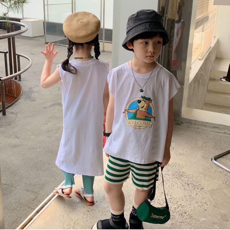 Đầm Không Tay Cổ Tròn In Hình Hoạt Hình Thời Trang Mùa Hè Dành Cho Bé Gái