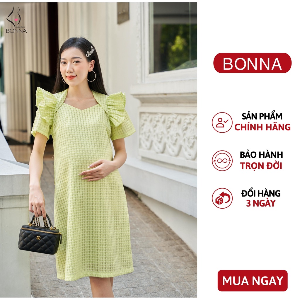 Váy bầu công sở BONNA chất sợi Hàn cao cấp, dáng suông rộng thoải mái, phần tay cách điệu thêm phần mềm mại VS216