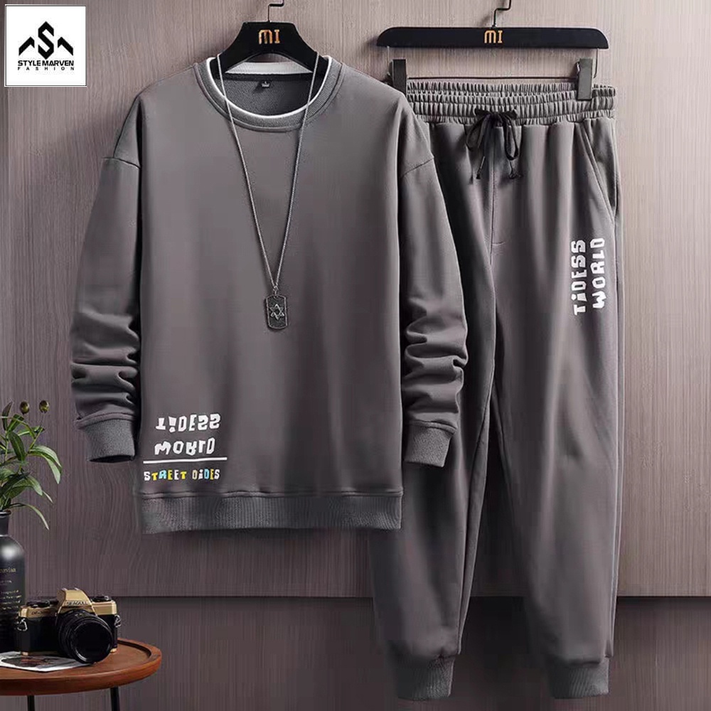 Đồ bộ nam STYLE MARVEN áo sweater nỉ cổ tròn dài tay in chữ và quần jogger thể thao - SET NAM 90000197