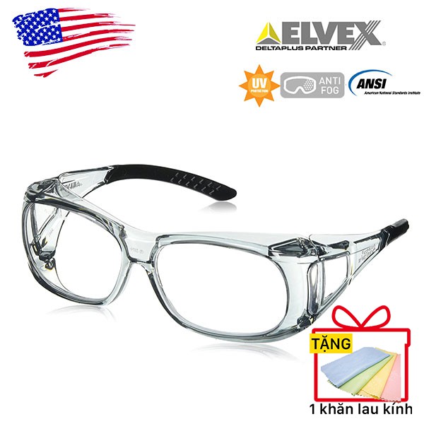 Kính bảo hộ chống bụi, chống UV cao cấp Elvex (Mỹ) [TẶNG Khăn lau kính Chuyên dụng]