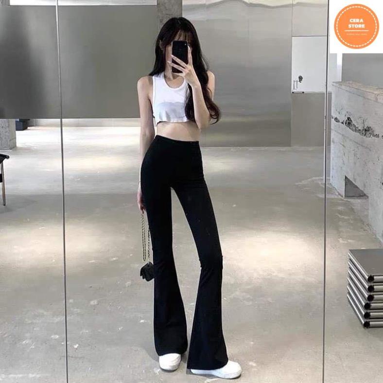 Quần Ống Loe Legging Cotton Nữ Lưng Cao Co Dãn Hách Chân Tôn Dáng- Cera Store