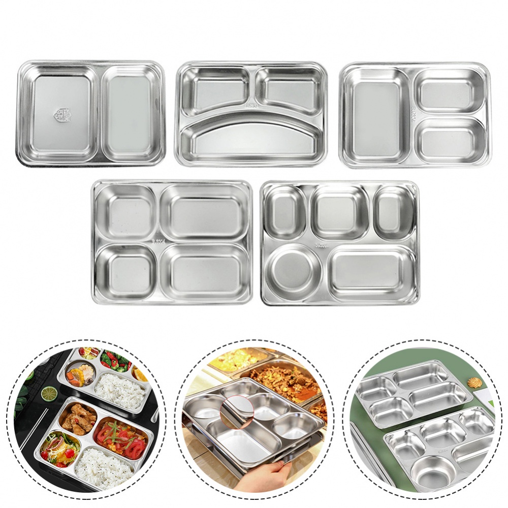 【DREAMLIFE】Stainless Steel Divided Dinner Tray Kid Lunch Container Foods-Snack Plate Meal