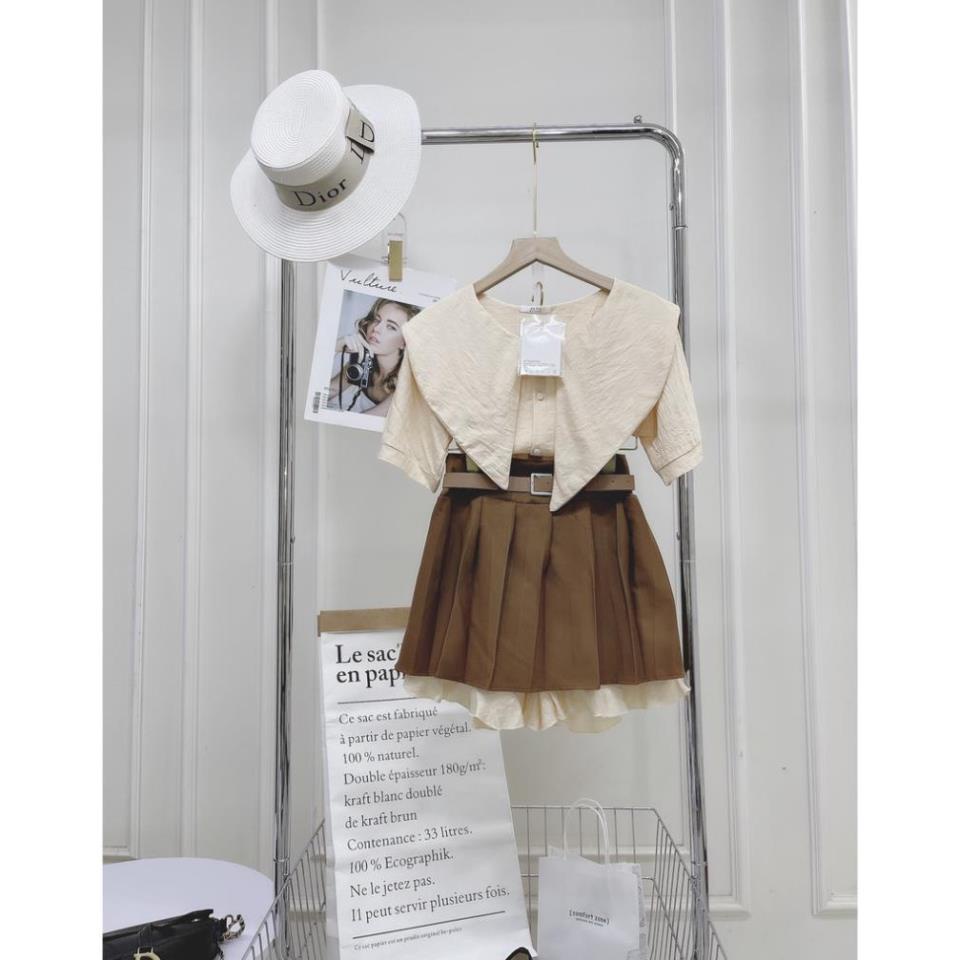 𝗩𝗶𝗱𝗲𝗼 𝗔̉𝗻𝗵 𝗧𝗵𝗮̣̂𝘁 ✔SET SƠ MI CỔ THUYỀN MIX CHÂN VÁY KÈM THẮT LƯNG  Hàng Đẹp ạ