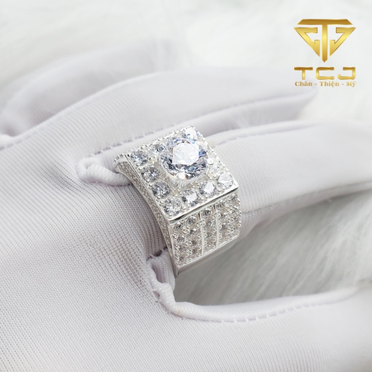 Nhẫn nam bạc ý 925 thiết kế 3D đính đá cao cấp RM0156 Trang sức Toàn Cầu TCJ