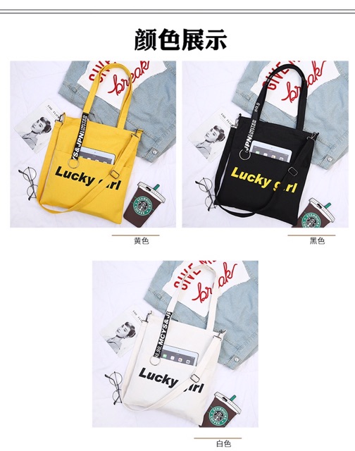 Túi tote/túi vải- lucky girl- vừa A4