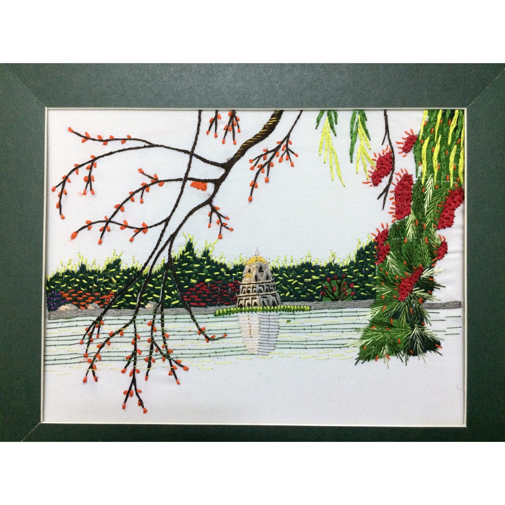 Tranh thêu tay Tháp Phượng HG002 - Tranh thêu phong cảnh Hà Nội 25 x30 cm