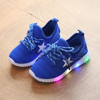 Kids breathable flyknit lace-up LED shoes