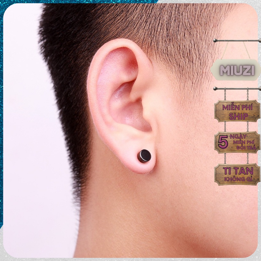 Khuyên tai nam châm nam nữ 2 màu,bông tai nam châm hút không bấm lỗ TS108