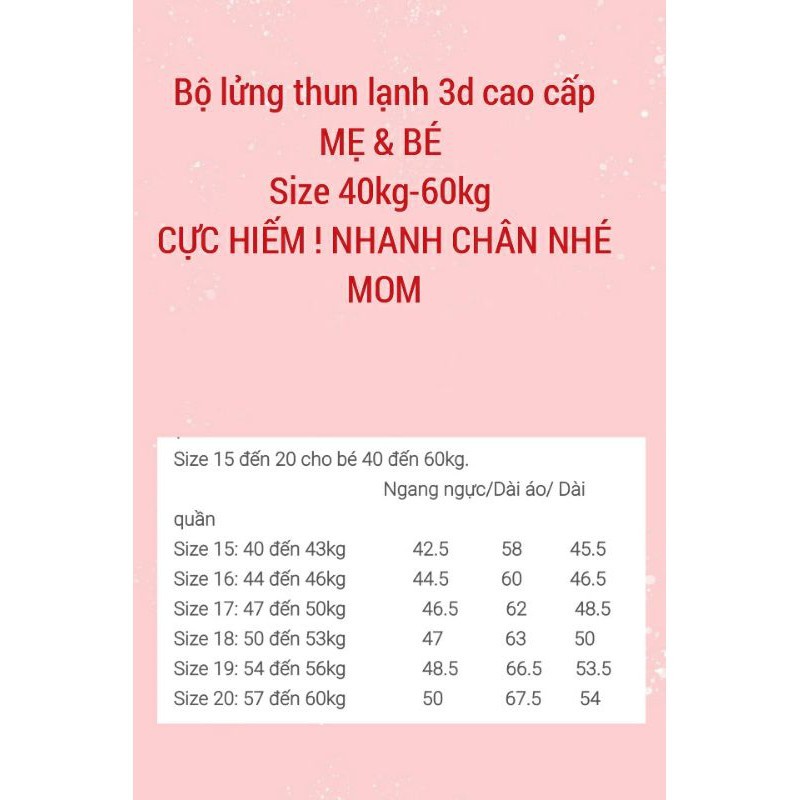 XẢ LẺ SIZE LOẠI 1 [40-57ký] GCL1 Bộ ngố thun lạnh in 3D bé gái size đại cồ - Đồ bộ bé gái