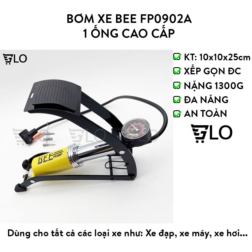 Bơm Đạp Chân Xe Máy 1 Ống Bee FP0902A Cho Xe Đạp, Xe Hơi Cao Cấp