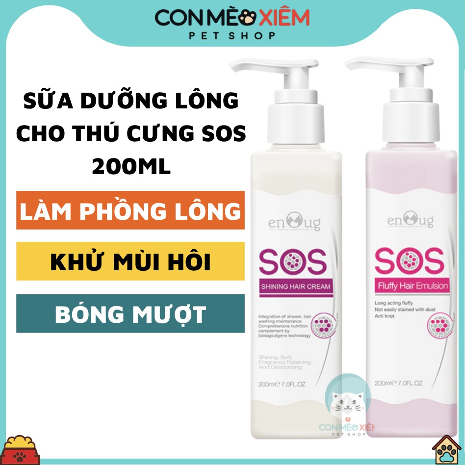 Kem dưỡng lông chó mèo SOS 200ml làm phồng bóng mượt lông, dưỡng ẩm lông khử mùi Con Mèo Xiêm