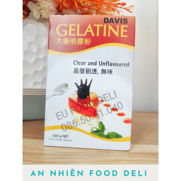 Gelatine Bột nhập khẩu hiệu Davis Hộp 500Gram