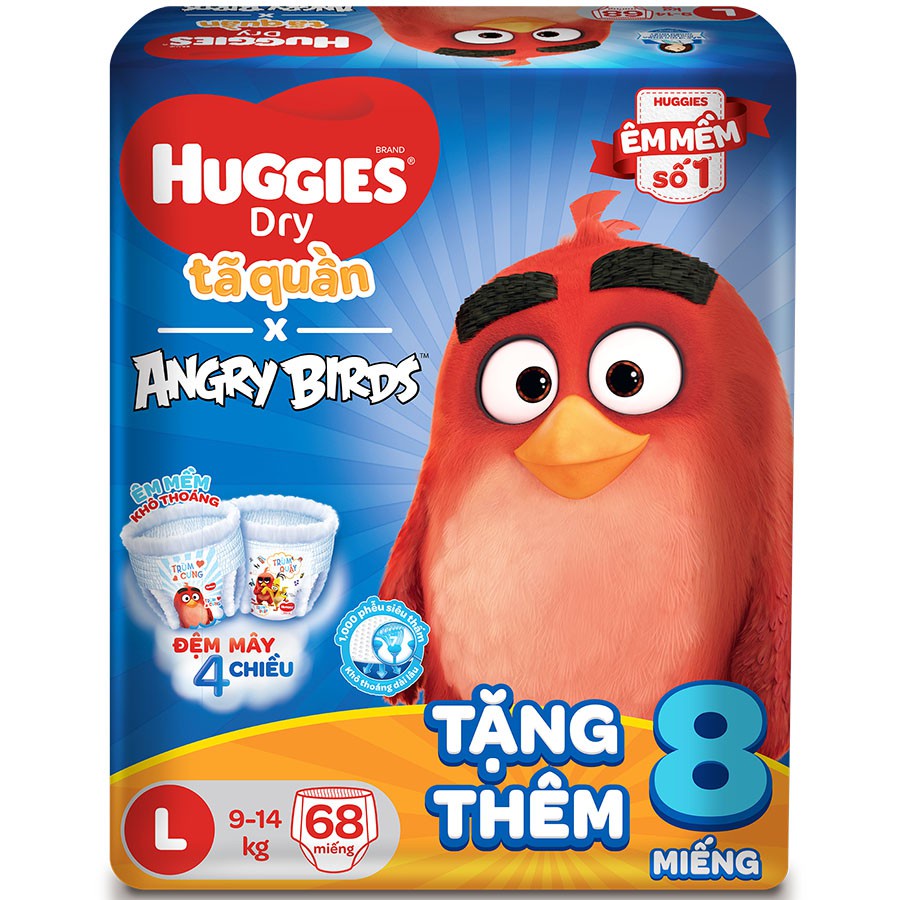 Bỉm Huggies  Angrybirds tã quần tặng 8 miếng đủ sz M,L,XL,XXL