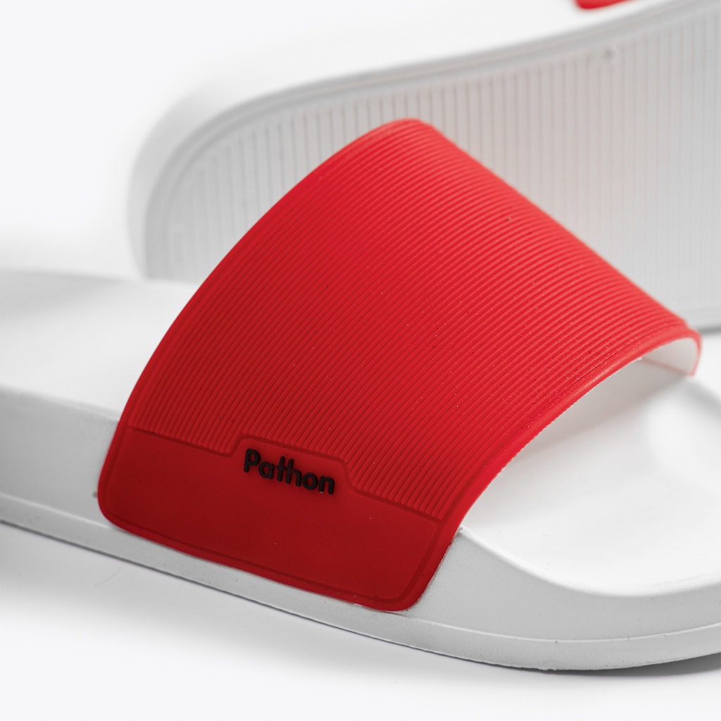 Dép nam nữ quai ngang slipper Pathon quai PVC đế PU trắng quai đỏ Mẫu SD30