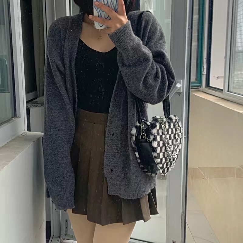 Túi xách đeo chéo nữ hình trái tim sọc caro tặng kèm dây xích thời trang,Túi da beo phong cách Mai Âm Nhạc