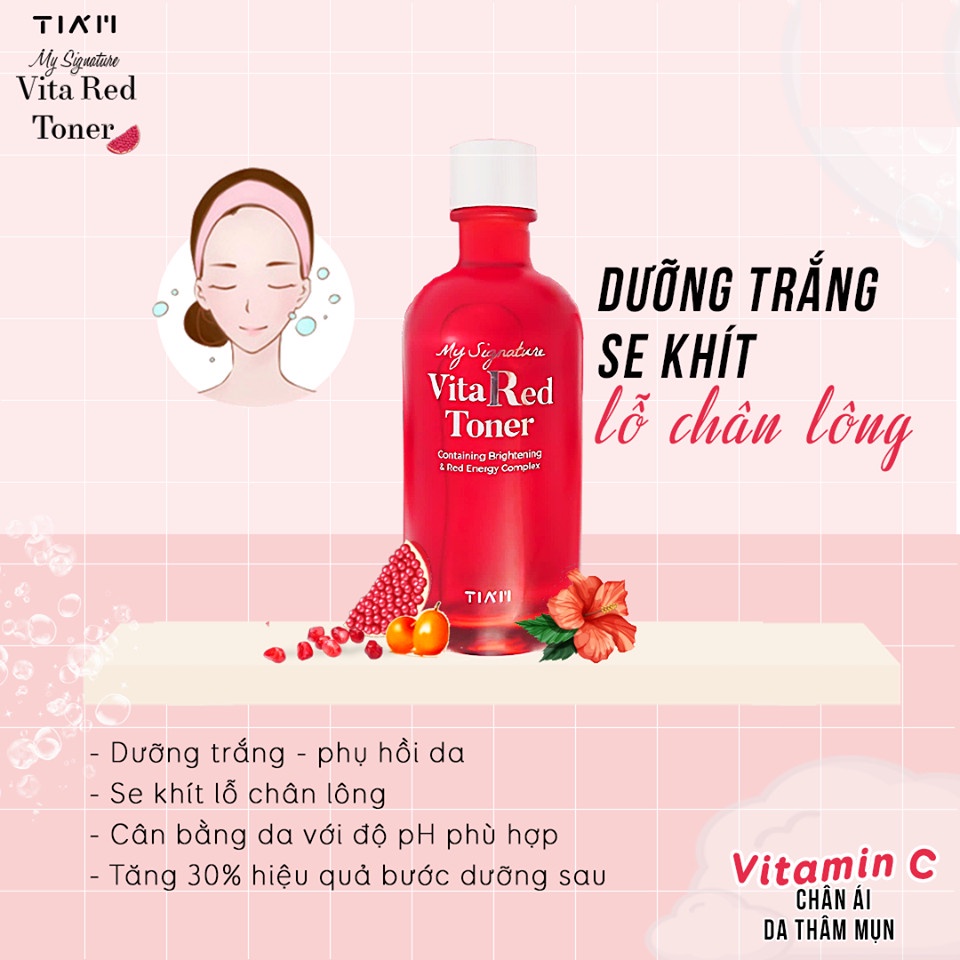 Toner Nước Hoa Hồng TIAM Dưỡng Trắng Se Khít Lỗ Chân Lông Sáng Da Giảm Thâm Tiam My Signature Vita Red Toner 130ml