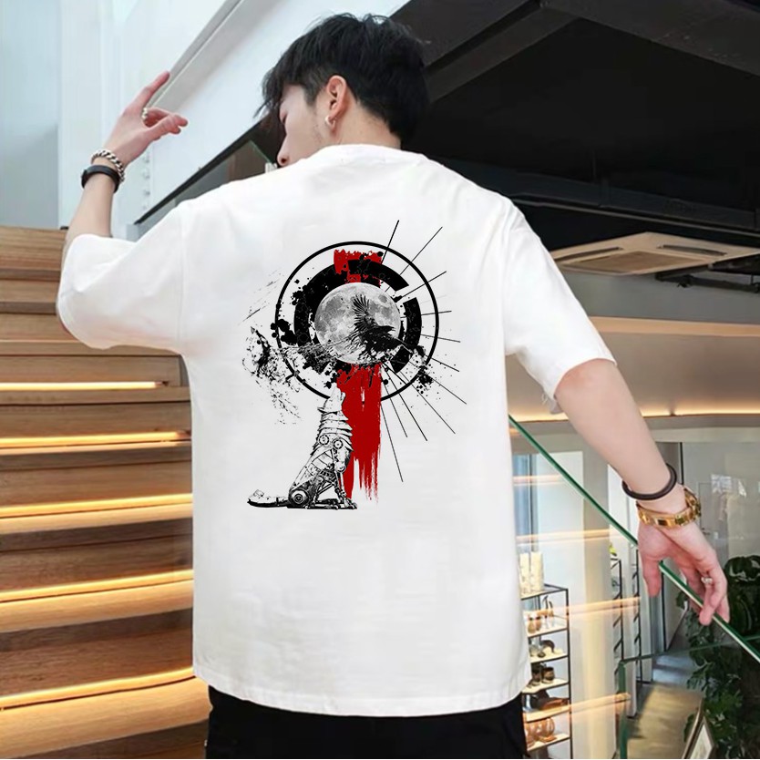 Sói Gọi Trăng Áo Thun thun tay lỡ nam nữ unisex Màu Trắng Sành Điệu basic | áo phông Thế Giới Máy Móc oversize