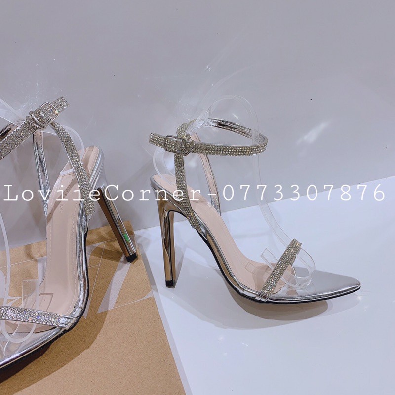 GIÀY CAO GÓT 9CM LOVIIECORNER - SANDAL QUAI MẢNH ĐÍNH ĐÁ - SANDAL CAO GÓT NHỌN 9 PHÂN DÂY MẢNH G201165