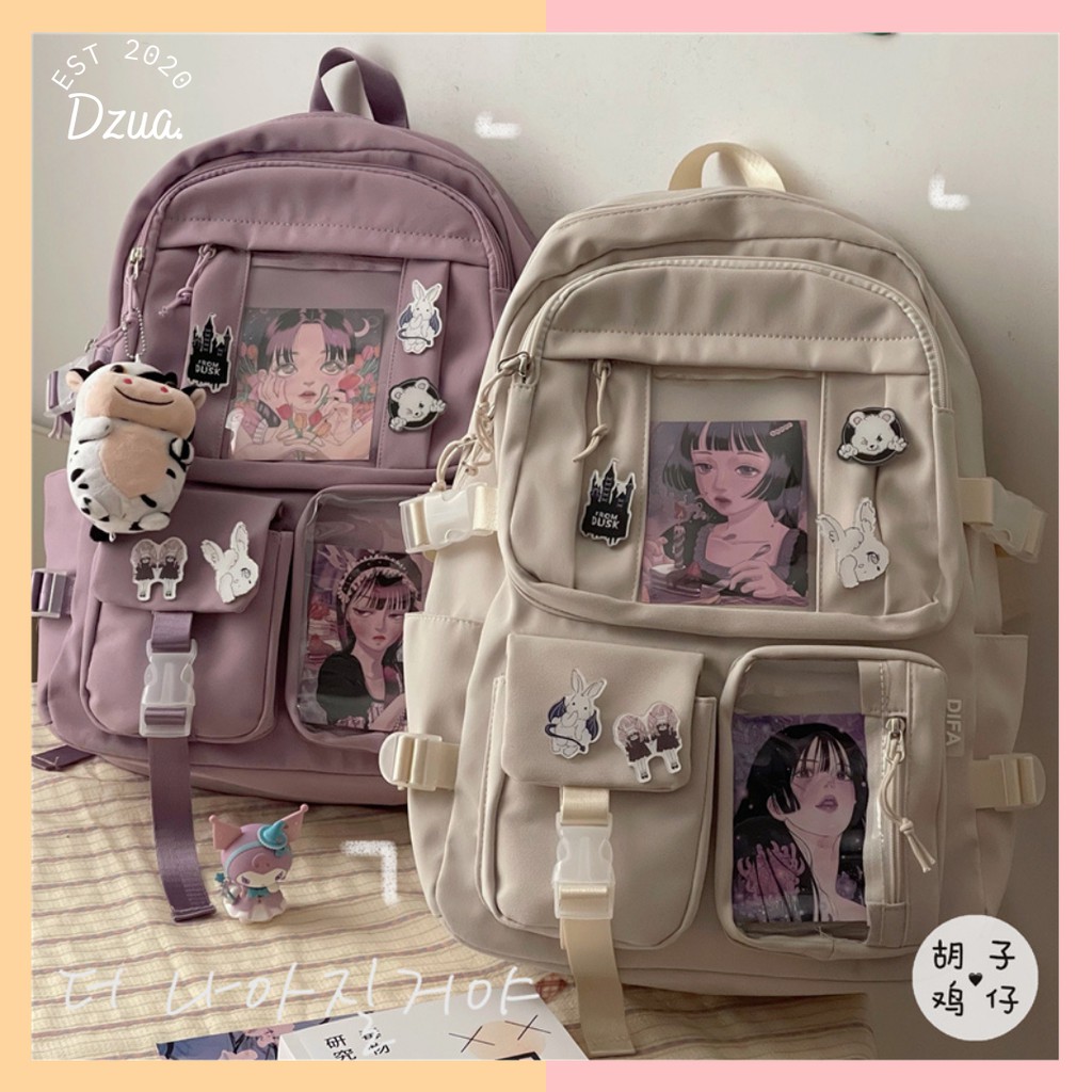 Balo canvas chống thấm phong cách Anime tặng kèm 5 sticker, 2 ảnh thẻ