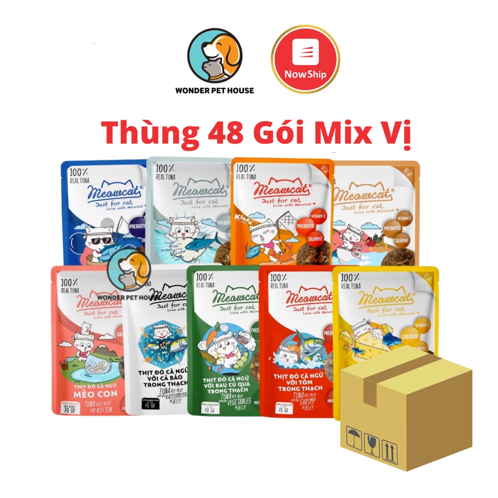 Thùng 48 Gói Pate MEOWCAT cho mèo 70gr - Mix Đủ vị Thơm Ngon Đầy Đủ Dinh Dưỡng