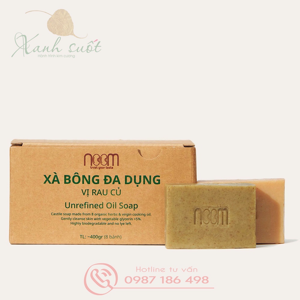 [Noom] Xà Bông Đa Dụng-Glycerin Tự Nhiên &gt;5%,Làm Sạch Dịu Nhẹ, Không Khô Da Và Thân Thiện- Unrefined Oil Soap [Xanh Suốt