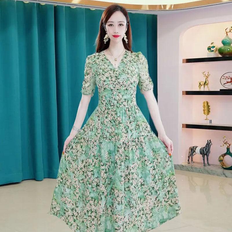 Đầm Hoa Cổ Chữ V Che Bụng Thời Trang Mùa Hè Mới 2022