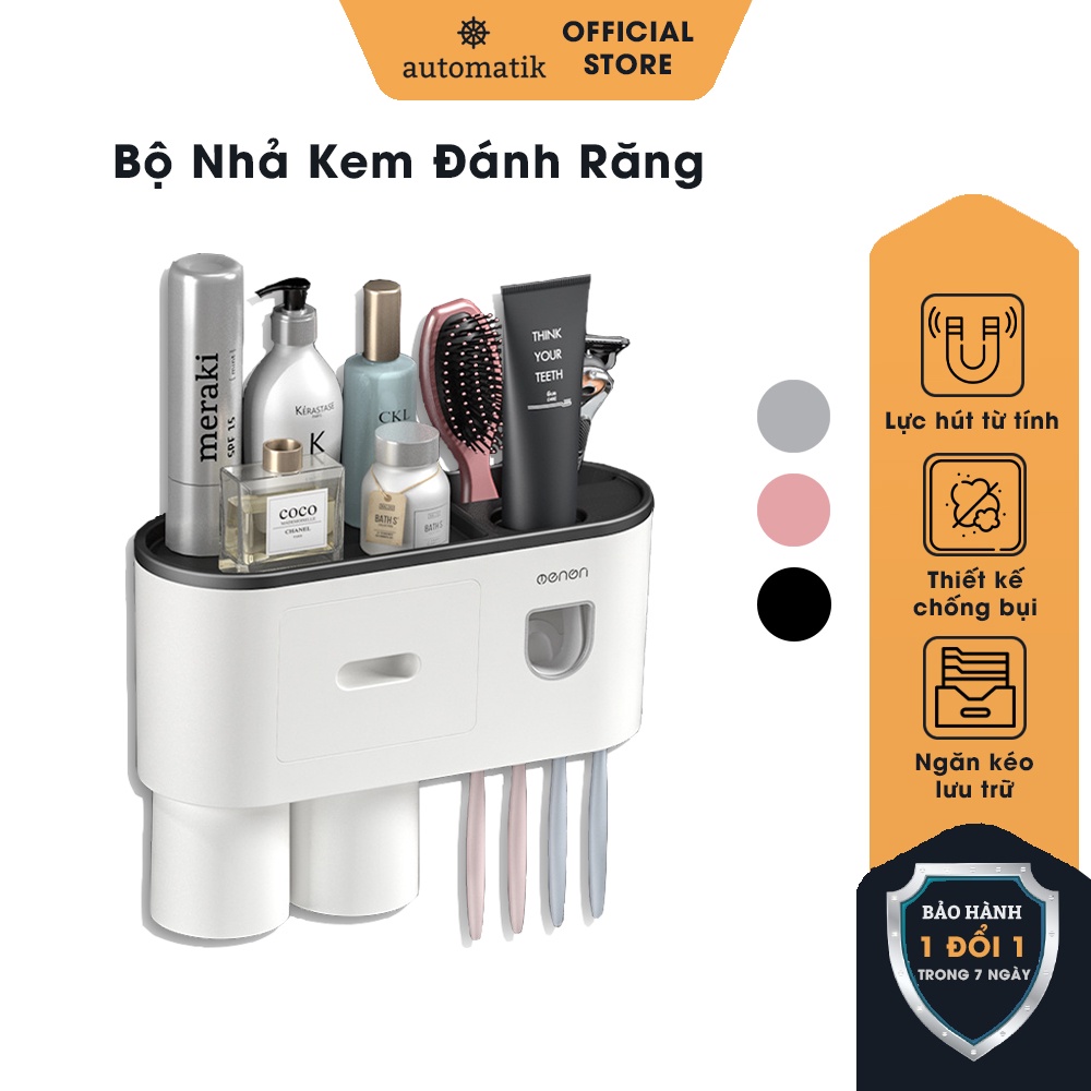 Bộ Nhả Kem Đánh Răng Tự Động, Giá Treo/ Kệ Để Đồ Nhà Tắm, Bàn Chải Dán Tường, Giá Đựng Cốc, Bàn Chải Điện - Automatik