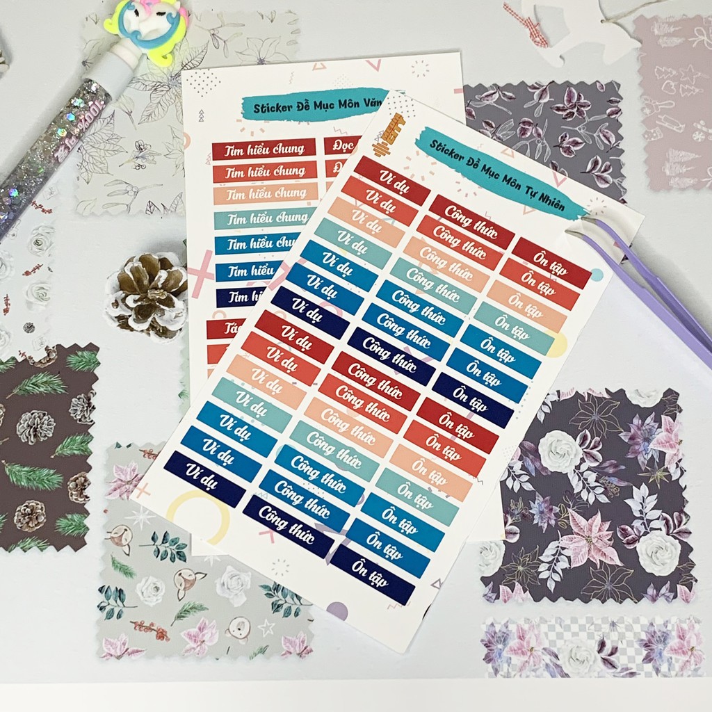 Sticker Đề Mục Môn Văn, Môn Tự Nhiên 🌈𝑭𝒓𝒆𝒆𝒔𝒉𝒊𝒑 Sticker Nhãn Vở Ham Học 🍃 Decal Vinyl Trong 🍂