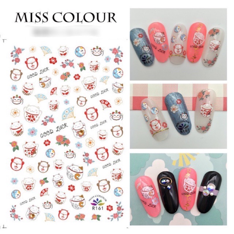 Sticker hình con mèo thần tài dán móng tay