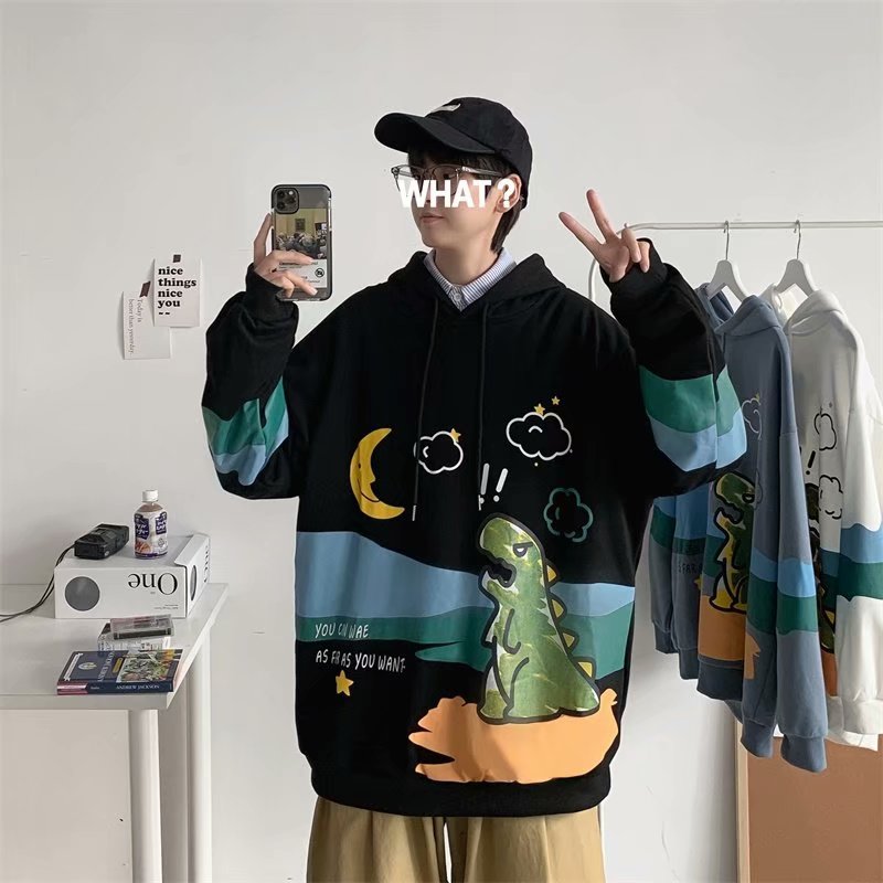 Men's Korean fashion style M-2XL wide-sleeved long-sleeve hoodie with cartoon motifs