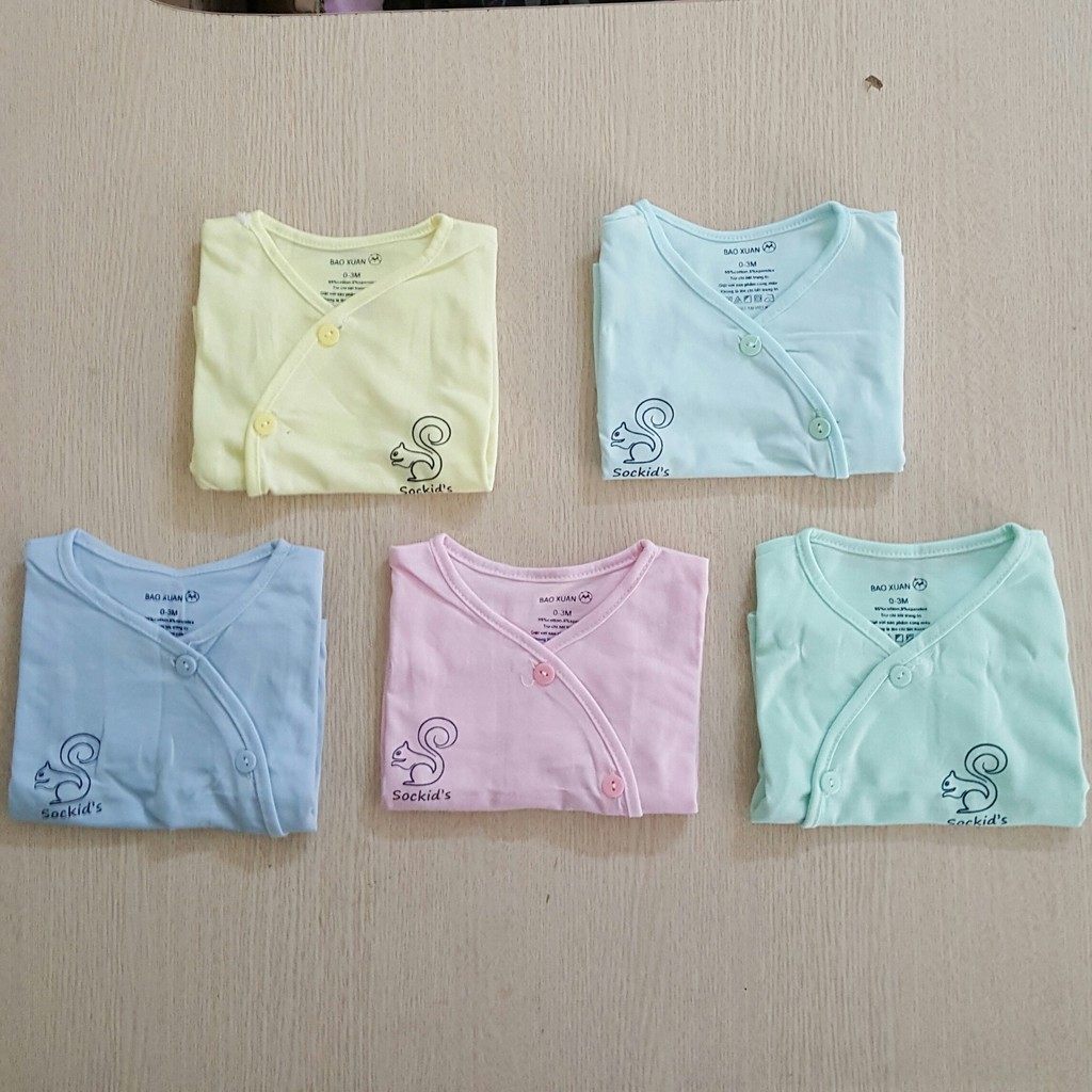 Bộ 5 áo sơ sinh dài tay Sockid cúc lệch chất liệu cotton mềm mại cho bé từ 0-9kg