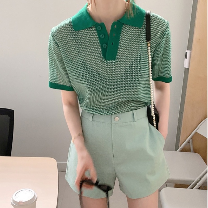 Áo polo dệt kim Pure Cube tay ngắn thoáng khí nhiều màu phong cách mùa hè năng động dành cho nữ