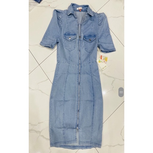 Đầm jean denim dress ngắn tay cổ sơmi