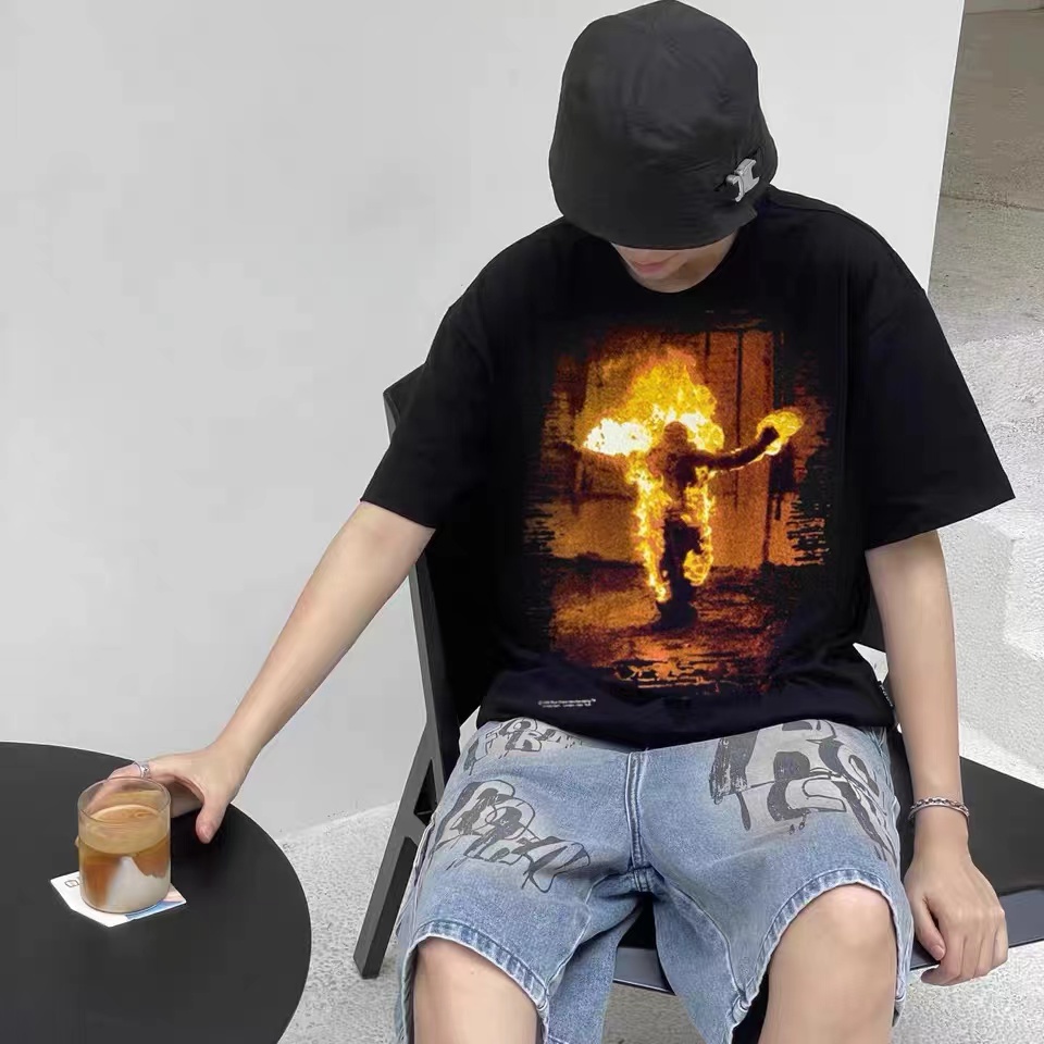 Rammstein German Tank Metal Band Retro Flame Short Sleeve VTG High Street Loose Casual Couple T-Shirt