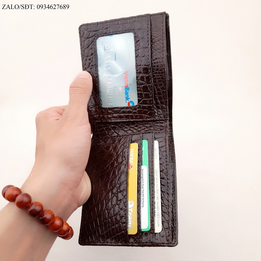 Bóp nam, ví da thật, ví nam cá sấu, bóp da cá sấu lưng gù 2 mặt.