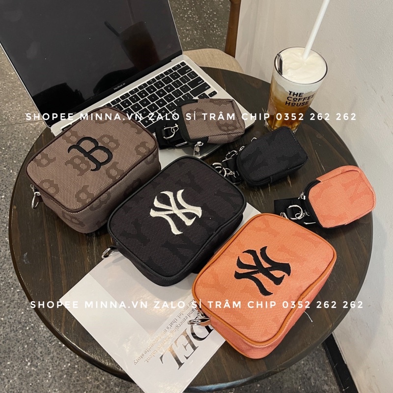 Sét túi đeo chéo phong cách thể thao logo thêu bản màu cam mẫu mới