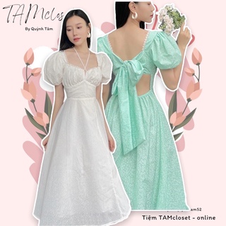 Đầm maxi hoa xoè nơ lưng tay phồng ( Quận Tân Phú, hoả tốc hcm )