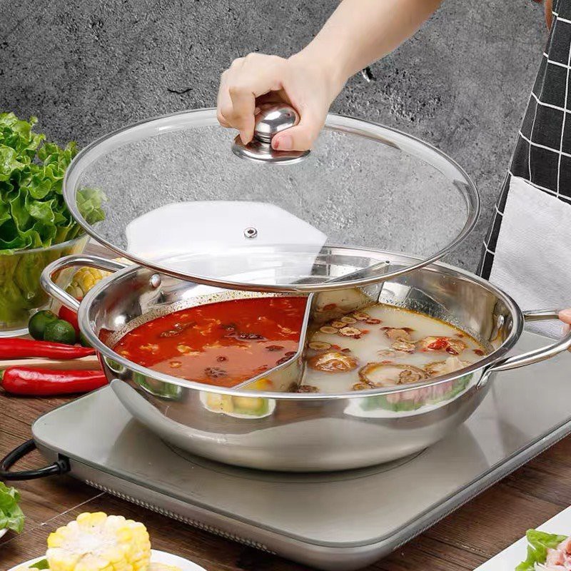 Nồi lẩu hotpot 2 ngăn size to 30cm bằng inox