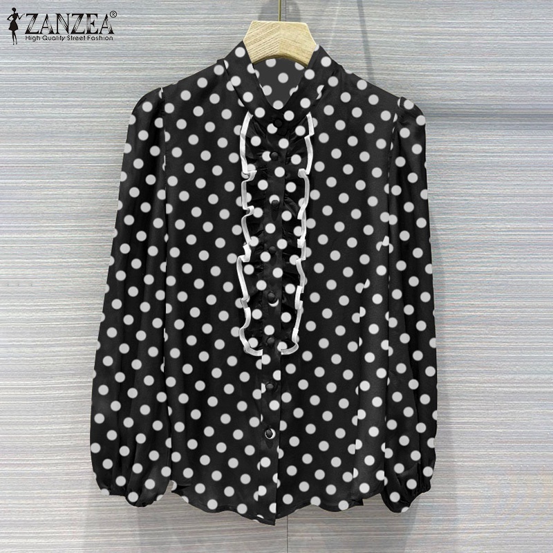 Áo kiểu nữ Zanzea tay dài cổ tròn chấm bi thời trang