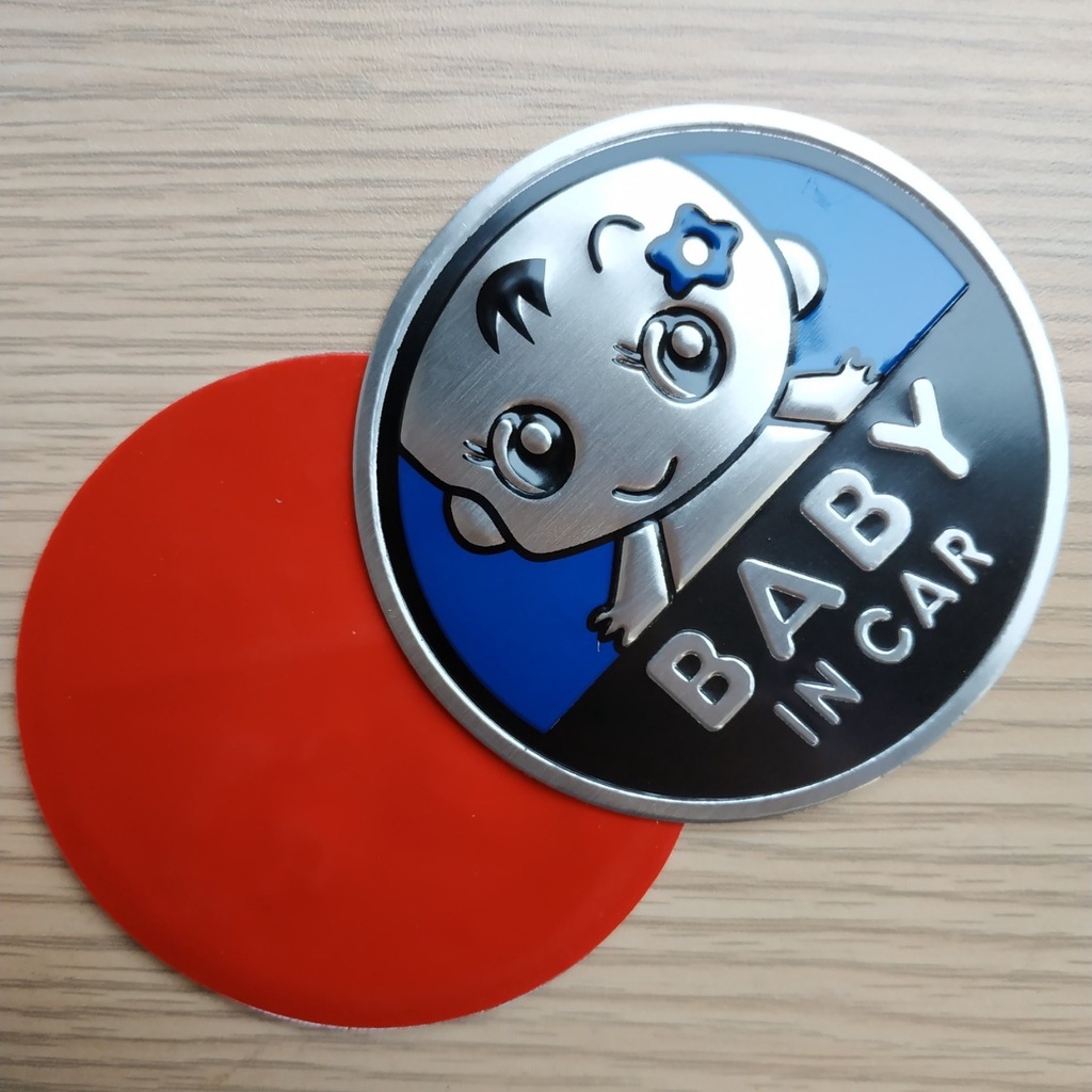 Tem nhôm dán xe Baby in car hình tròn 7.5cm nhiều màu