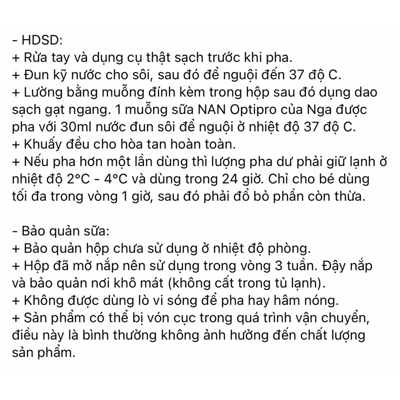 Sữa NAN optipro  HMO của Nga 400g/800g