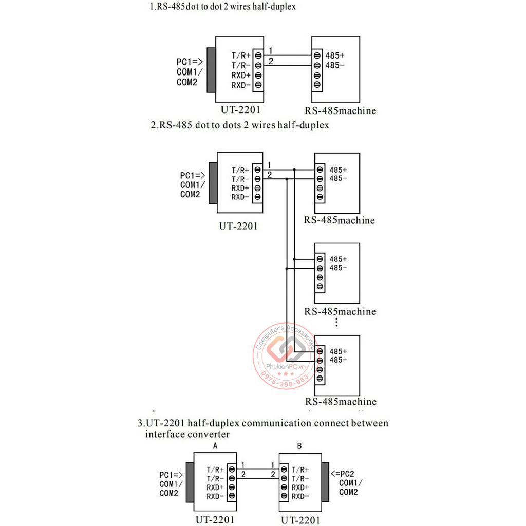 Bộ chuyển đổi RS232 to RS485 UTEK UT-2201 cho máy tính PC Laptop, máy công nghiệp PLC, CNC, thiết bị điện tử công nghiệp