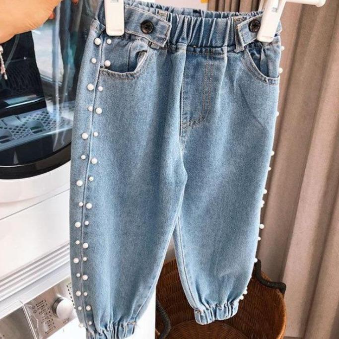 [508111Quần Jeans đính ngọc trai thời trang cho bé