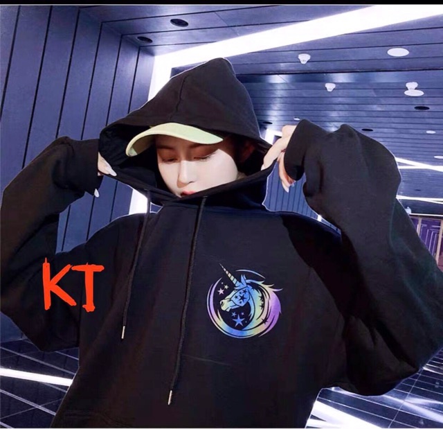 Áo hoodie nỉ mũ phản quang 7 màu ngựa sừng