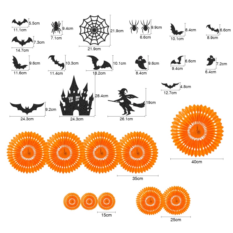 Set 28 Lồng Đèn Giấy Hình Quạt Giấy Trang Trí Halloween