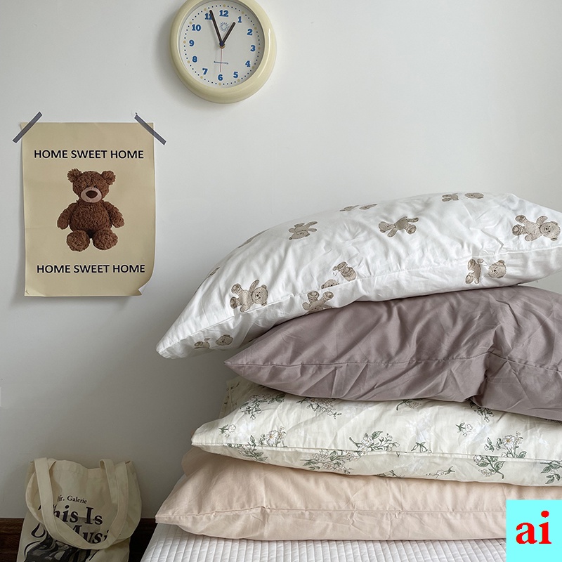 Vỏ Gối Đơn Bằng Cotton Nguyên Chất 48 * 74 In Họa Tiết Phong Cách Hàn Quốc