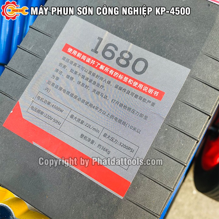 Máy Phun Sơn Công Nghiệp KP-4500-Công Suất 4500W-Đầy Đủ Phụ Kiện-Dây Áp Lực 20m-Bảo Hành 12 Tháng