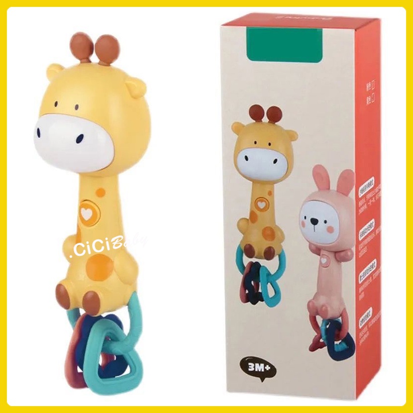 Đồ chơi gặm nướu xúc xắc hình thú ngộ nghĩnh Babytry có đèn và nhạc