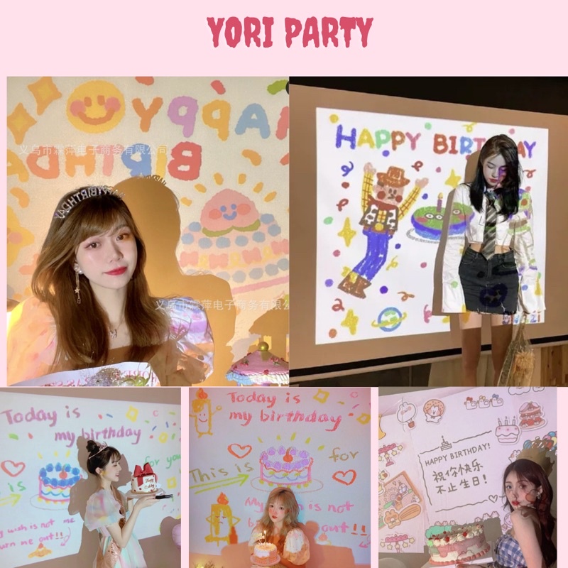 Máy Chiếu Mini Tạo Phông Nền Vuông Tròn Hoạ Tiết HAPPY BIRTHDAY Trang Trí Tiệc Sinh Nhật - Yori Party